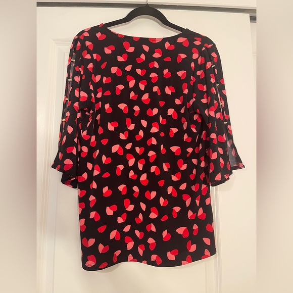 NWT Michael Kors petal heart print top blouse black red pink M - Picture 4 of 4